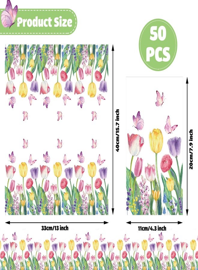 peony man 50 PCS Spring Floral Paper Napkins Tulip Guest Napkins Disposable Watercolor Flower Dinner Party Napkin Floral Decorative Hand Towel for Bathroom Bridal Shower Wedding Birthday Dinner Party Supplies - Image 2